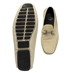 Amali Mens 10 Driving Moccasin Loafer Smooth Perforated Rila-007 Cream